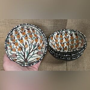 Nakkas Floral Ceramic Fruit Bowl Set Turkish Folk Art Pottery Botanical Cottage